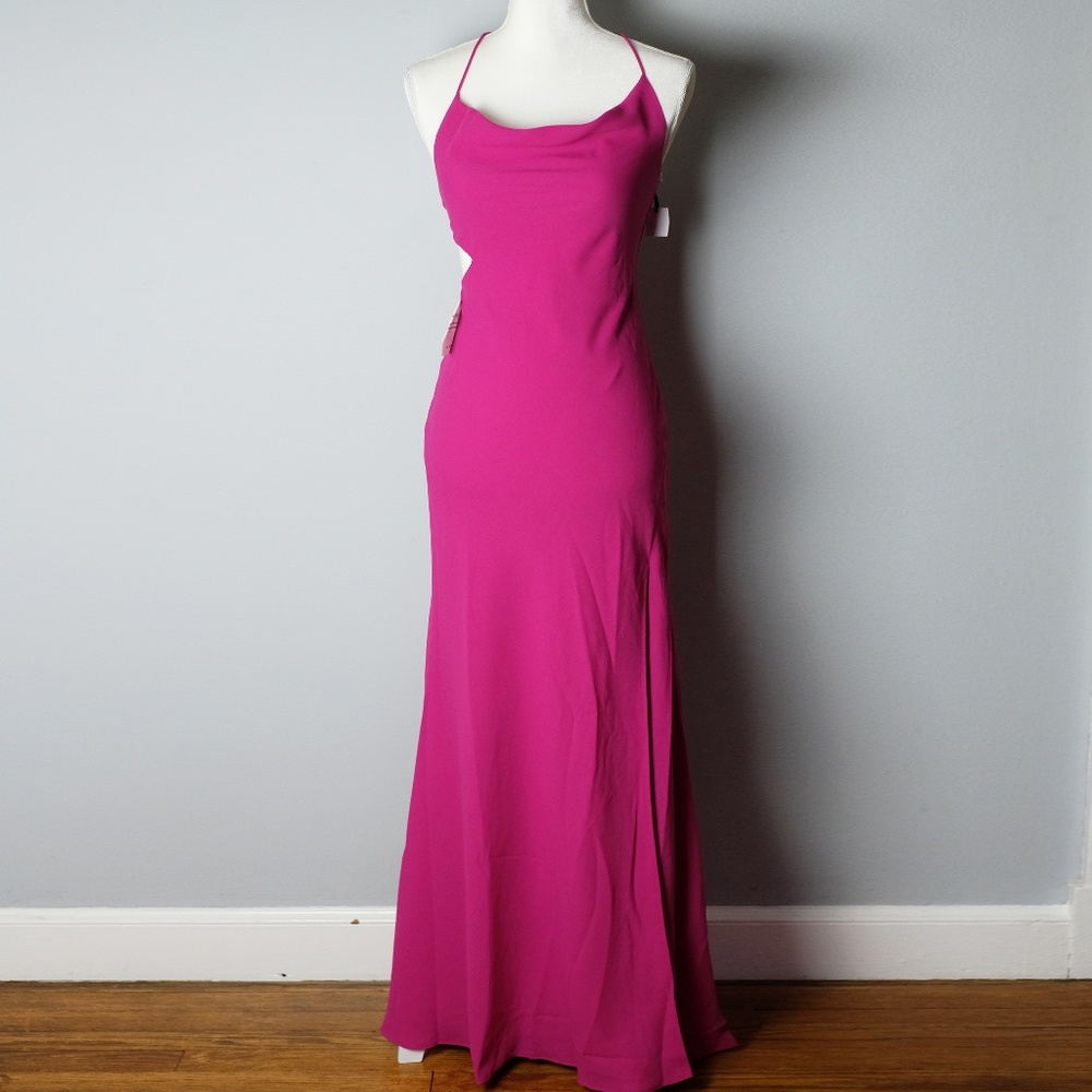 Fame and Partners Magenta Gown w/ Side Cutout